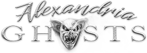 photo shows the alexandria ghosts logo, which has the words 'alexandria ghosts' with a bat head as the O in ghosts.