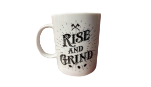 Lizzie Borden Shop - Official Lizzie Borden House Rise and Grind Ceramic Mug | Halloween Coffee Mug | Gothic Kitchen Decor | Spooky Drinkware