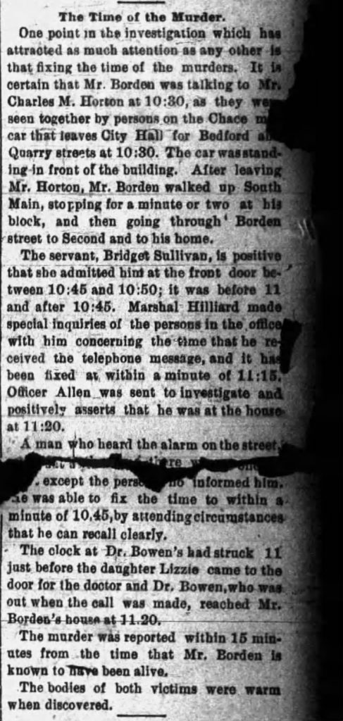 The Fall River Daily Evening News The Time of the Murder