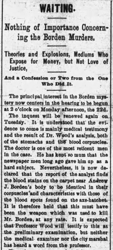 The Fall River Daily Evening News Nothing of Importance Concerning the Borden Murders