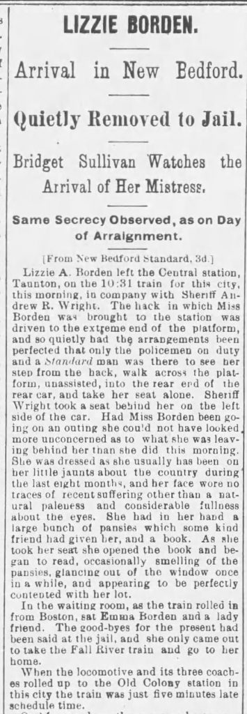 Fall River Daily Evening News Lizzie Borden Arrival in New Bedford